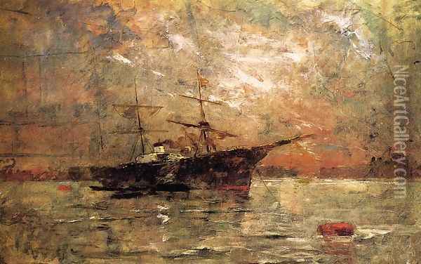 Steamer at Anchor, Twilight, Venice Oil Painting - Frank Duveneck