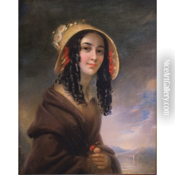Portrait Of A Young Lady With A Straw Hat Oil Painting - William (Sir) Boxall