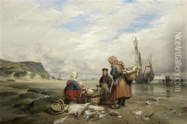 Fisherfolk On The Shore Oil Painting - Edward William Cooke