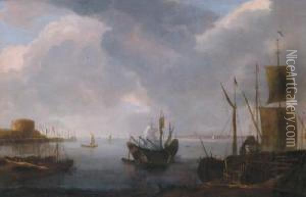 Hafenszene Mit Einemzum Kalfatern Oil Painting - Regnier Remigius Zeeman /