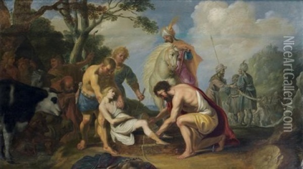 Joseph Jete Au Puits Par Ses Freres Oil Painting - Claes Cornelisz Moeyaert