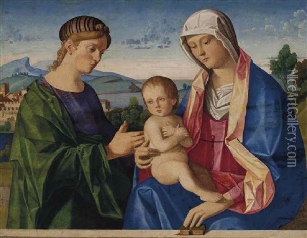 The Virgin And Child With A Female Saint Oil Painting - Vincenzo Catena