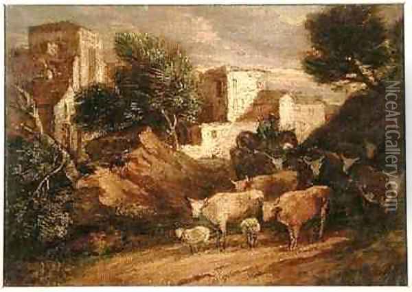 Mounted Drover Driving Home a Herd of Cattle Oil Painting - Thomas Gainsborough