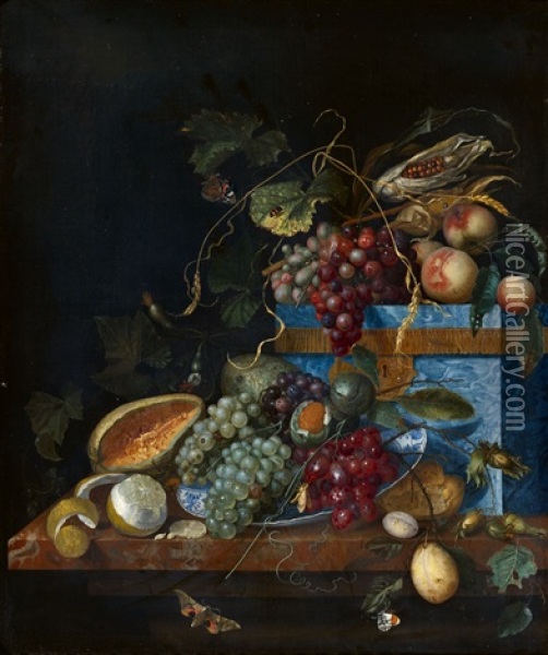 Still Life With Fruit, A Lapis Lazuli Box, And A Wanli Dish Oil Painting - Jan Davidsz De Heem