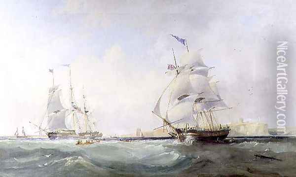 Whalers Entering the Tyne, c.1830 Oil Painting - James Wilson Carmichael