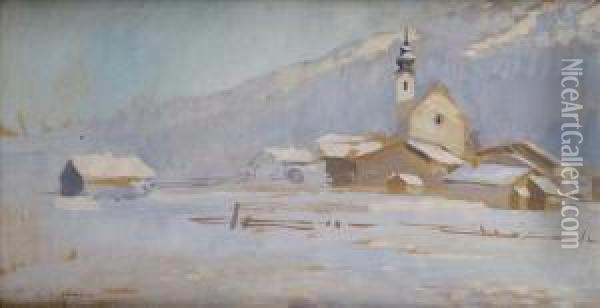 Solltirol: A Snowy Landscape Oil Painting - Rudolf Konopa