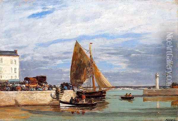 Honfleur Three Master in Port2 1880-1885 Oil Painting - Eugene Boudin