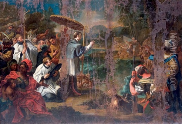 Saint Francois Xavier Evangelisant Les Paravers, Pecheurs De Perles Pres De Ceylan Oil Painting - Marco Benefial