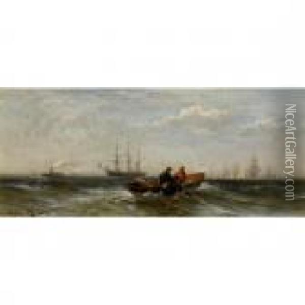 Two Men In A Boat Oil Painting - Edward Moran