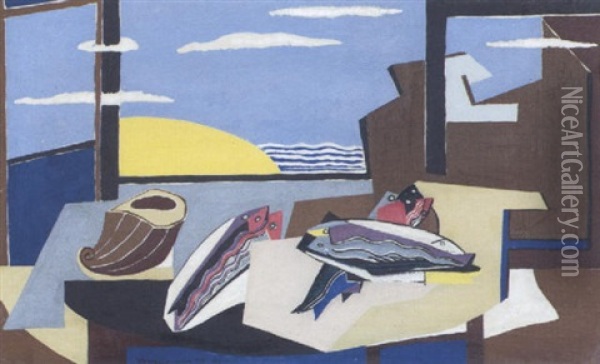 Hyeres Iii (nature Morte Aux Poissons) Oil Painting - Louis Marcoussis