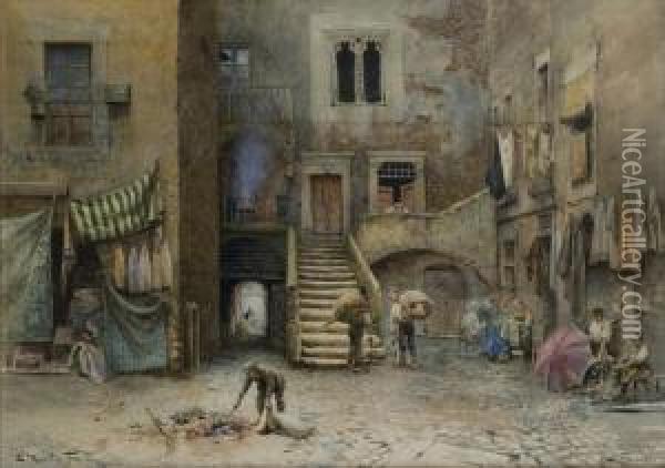 Roma, Scena Di Vita Al Ghetto Oil Painting - Ettore Roesler Franz