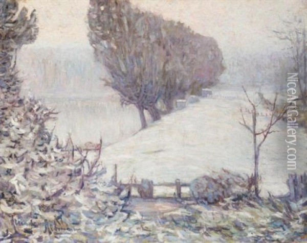 Poplars In A Winter Landscape Oil Painting - Alexandre Altmann