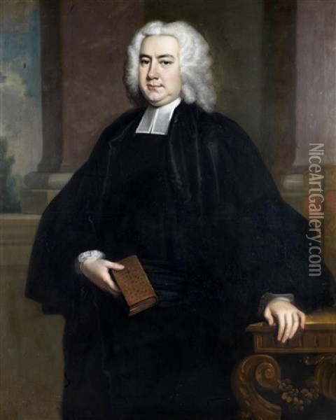 Portrait Of The Rev. John Fursman, Three-quarter-length, In Clerical Robes, Holding A Book, Standing Before A Window Oil Painting - Thomas Hudson