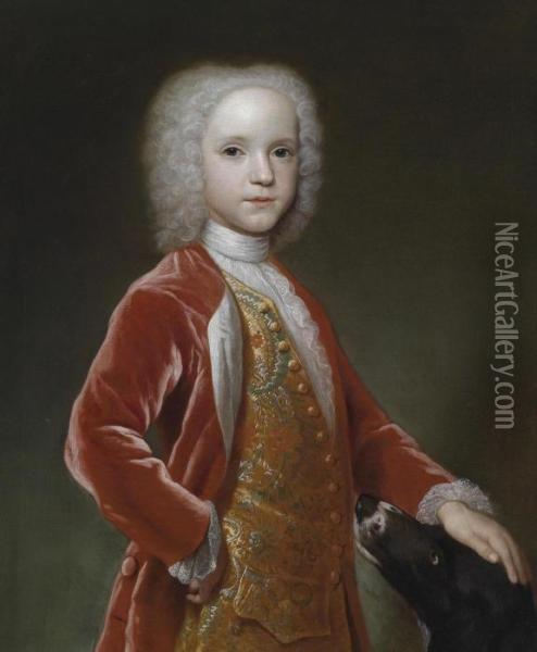 Portrait Of A Young Aristocrat With His Dog Oil Painting - Hans Hysing