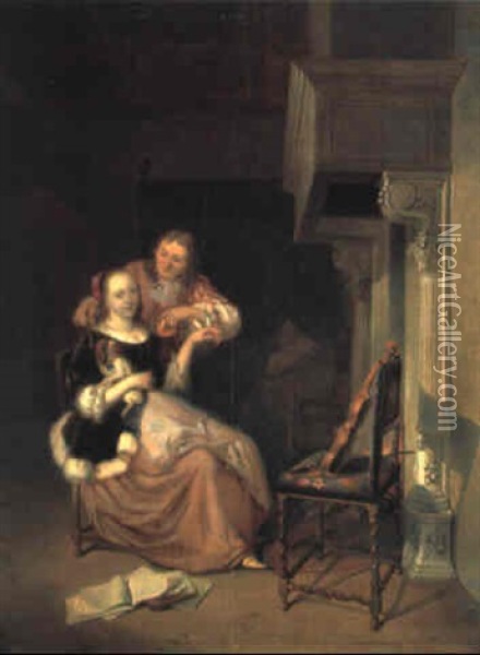 Galante Szene In Einem Schlafgemach Oil Painting - Frans van Mieris the Elder