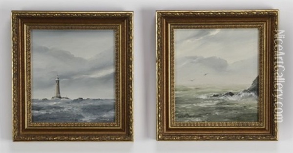 English Coastal Scenes (2 Works) Oil Painting - David James