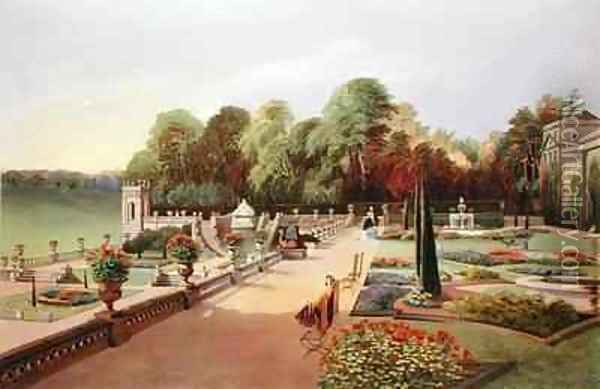 The Upper and Lower Terrace Gardens at Bowood Oil Painting - E. Adveno Brooke
