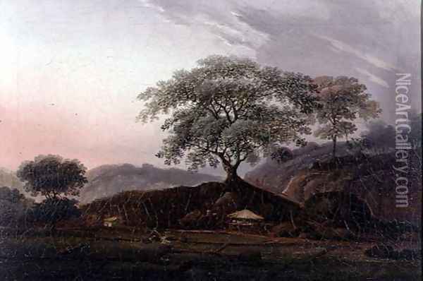 A Sentinel Tree Overlooking Farmland Oil Painting - George Chinnery