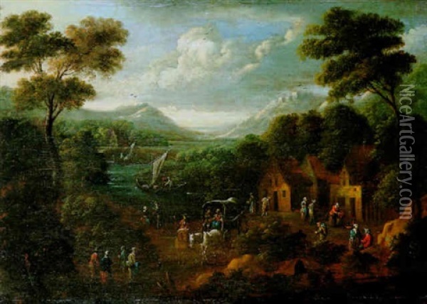 Weite Flusslandschaft Mit Reicher Figurenstaffage Oil Painting - Jan-Baptiste van der Meiren
