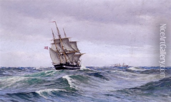 Tremaster Pa Havet Oil Painting - Carl Ludvig Thilson Locher