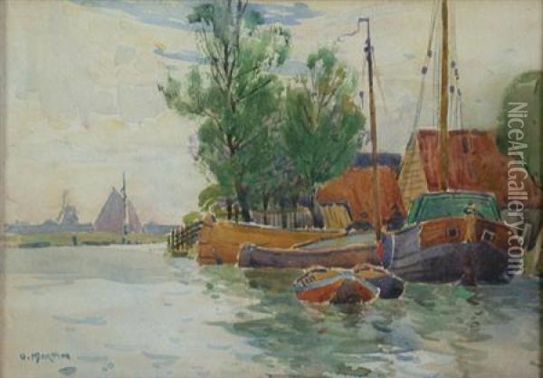 Dutch Fishing Village Oil Painting - David Martin