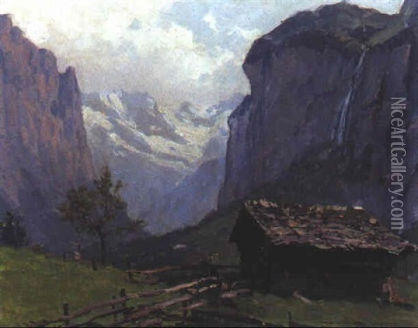 Blick Ins Lauterbrunnental (?) Oil Painting - Karl Ludwig Prinz