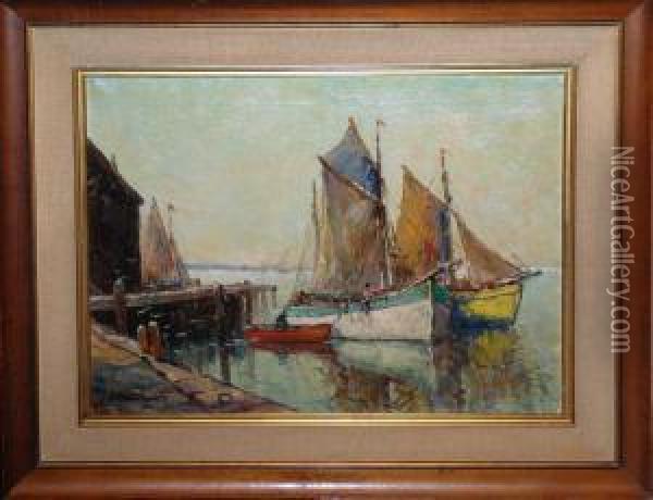 Sailboats In Harbour Oil Painting - William, Ward Jnr.