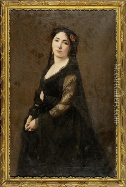 Portrait De Femme Oil Painting - Antonio Gisbert