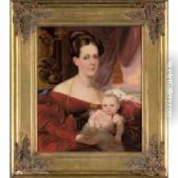 A Portrait Of Ann Marie Vick And Her Infant Daughter Oil Painting - Robert Street