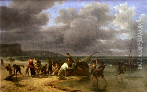 La Baie Des Crevettes A Caen Oil Painting - Jean-Louis Demarne