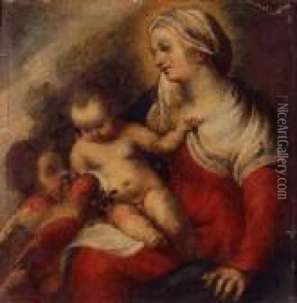 Madonna And Child With Parrot And Infant Saint John The Babtist Oil Painting - Correggio, (Antonio Allegri)