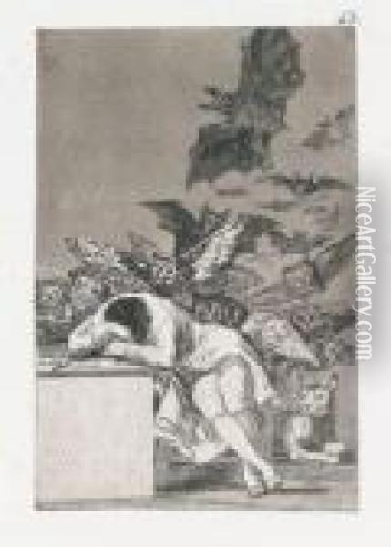 Der Schlaf Der Vernunft Bringt Ungeheuer Hervor Oil Painting - Francisco De Goya y Lucientes