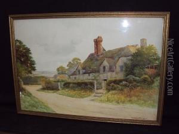 Old Cottages At Eashing Village, Near Godalming Oil Painting - George Oyston