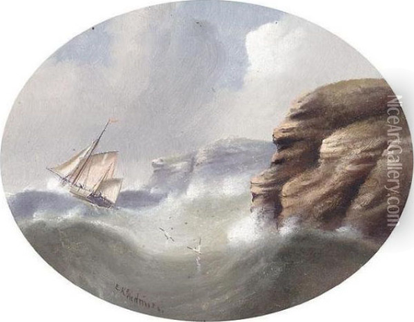 Robin Hood's Bay; Lugger Working Off The Land; Wreck On The Dutch Coast; The Last Plunge Oil Painting - Edward King Redmore