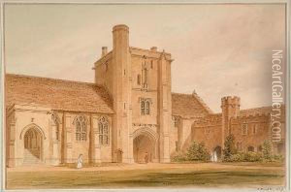 The Hall And Gateway Of Saint Cross, Near Winchester Oil Painting - John Chessell Buckler