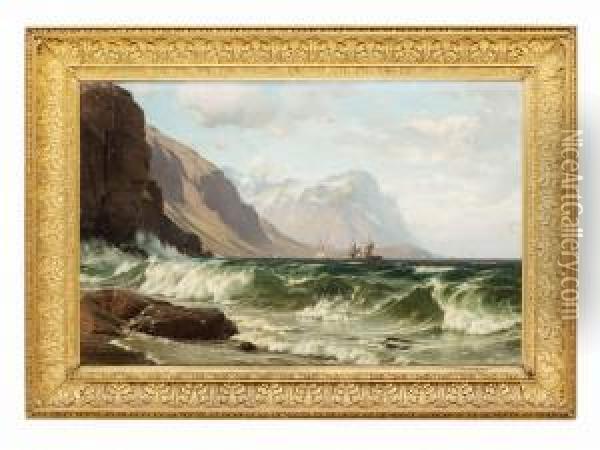 Skepp Vid Kusten. Oil Painting - Lauritz B. Holst