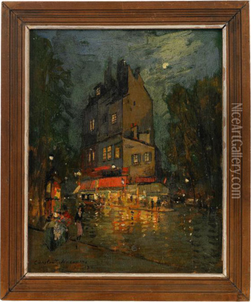 A Parisian Street Corner At Night Oil Painting - Konstantin Alexeievitch Korovin
