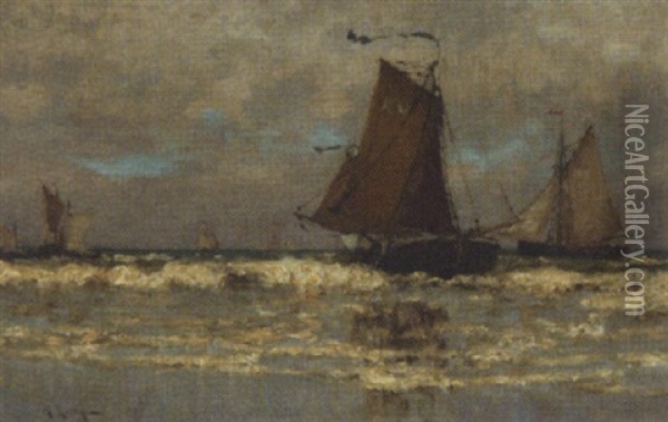 Fischerboote Oil Painting - Julius Friedrich Ludwig Runge