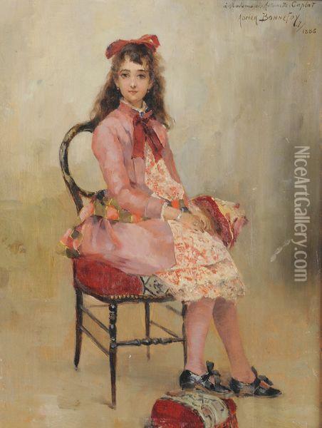 Jeune Fille Assise. Oil Painting - Adrien Adolphe Bonnefoy