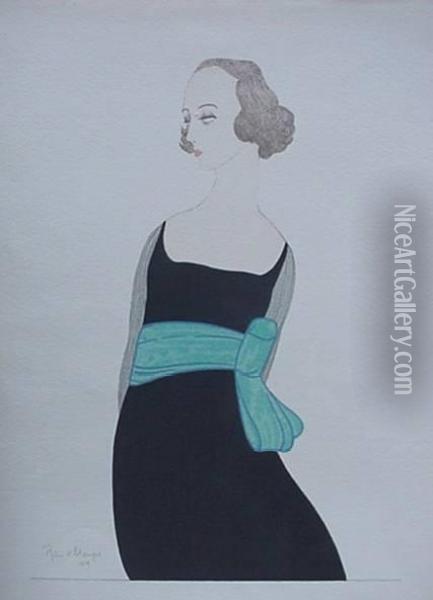 Woman In Black Dress Oil Painting - Robin D' Erlanger