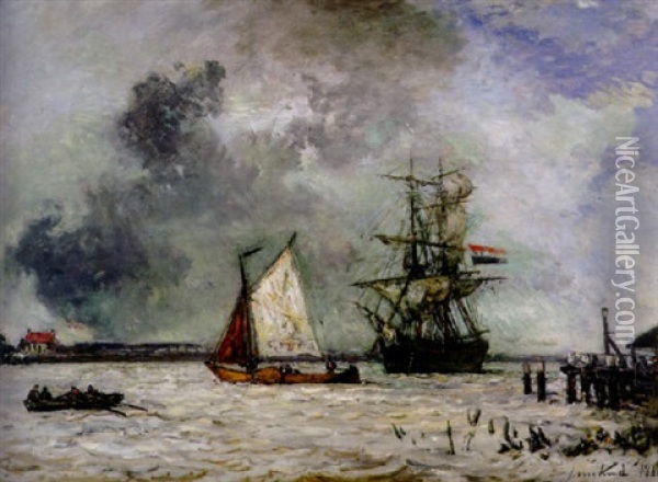 La Meuse A Dordrecht Oil Painting - Johan Barthold Jongkind