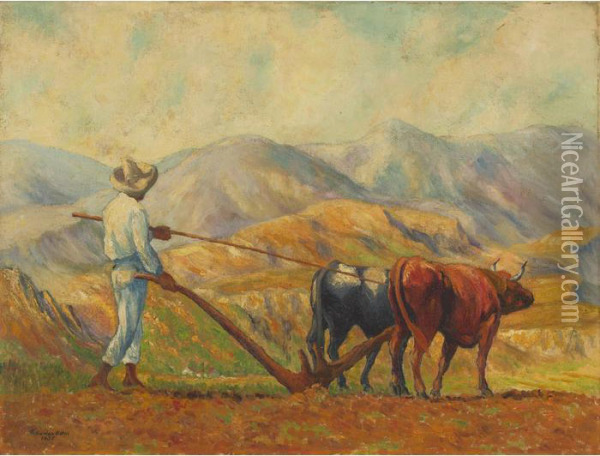 Plowing Oil Painting - George Estill