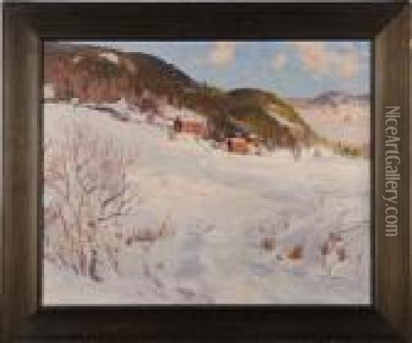 Vinterlandskapmed Stugor Oil Painting - Carl Brandt