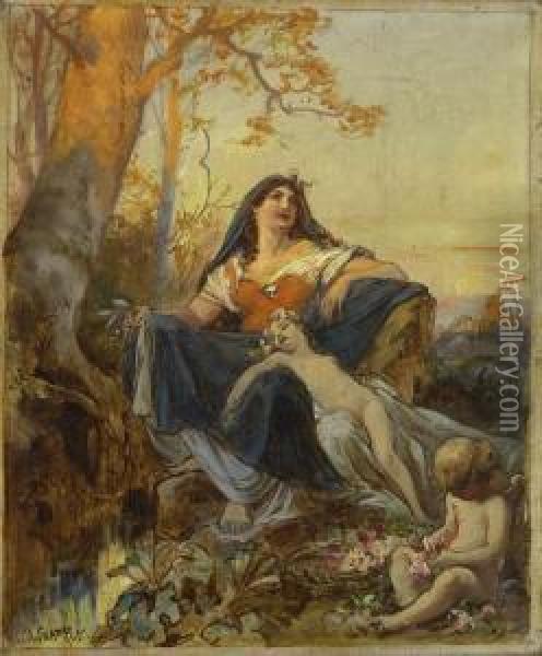 Morgenerwachen. Oil Painting - Ferdinand Ii Wagner