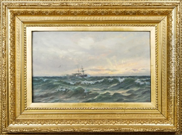Sunset On The Sea Oil Painting - Oskar Conrad Kleineh