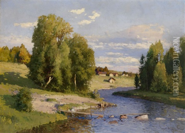 Summer Landscape With A River Oil Painting - Andrei Nikolaevich Shilder