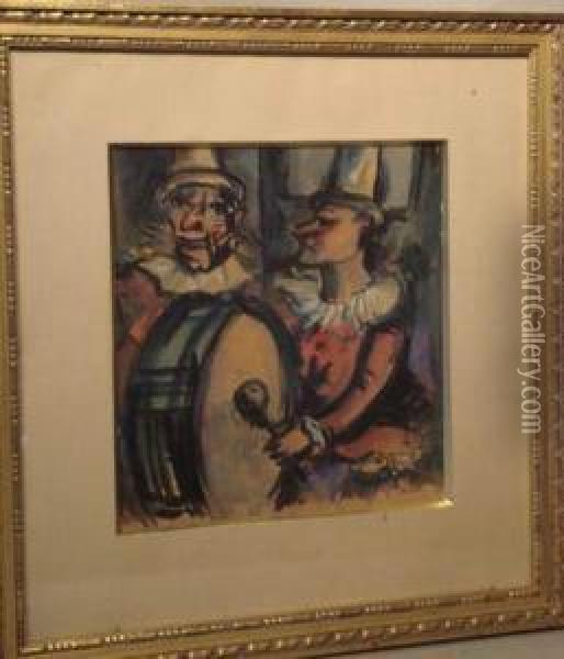 Les Clowns Musiciens. Oil Painting - Leon Bonhomme