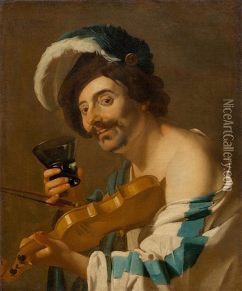 Violin Player With A Wine Glass Oil Painting - Dirck Van Baburen