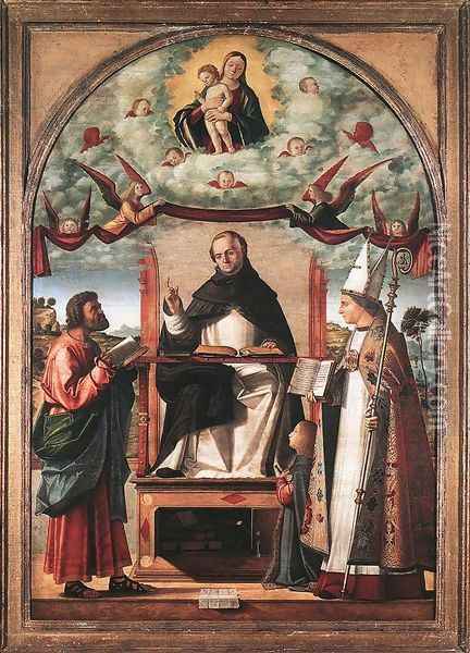 St Thomas in Glory between St Mark and St Louis of Toulouse 1507 Oil Painting - Vittore Carpaccio