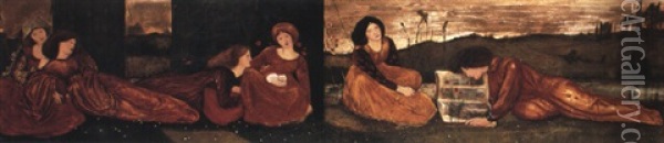 Girls In A Meadow Oil Painting - Edward Burne-Jones